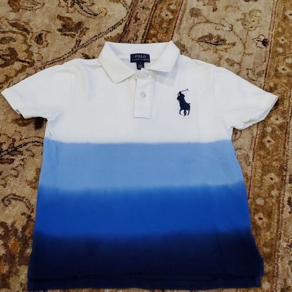 Boys Polo by Ralph Lauren 8 blue white ombre tie dye *